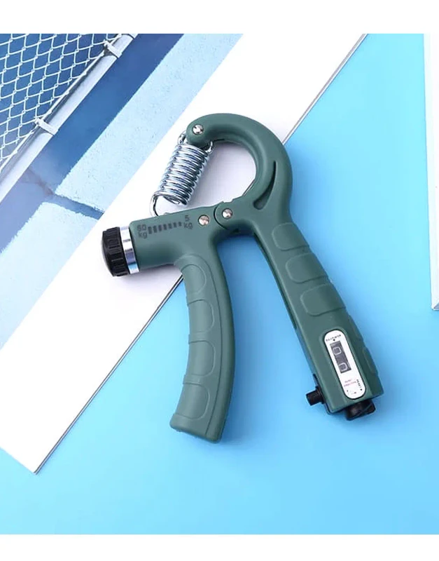 Adjustable 5-60kg hand grip strengthener with auto counter and red TPR handle