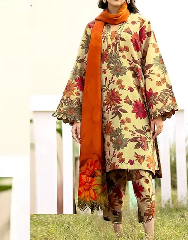 Unstitched Digital All-Over Print Lawn 3-Piece Suit featuring a matching Printed Voil Lawn Dupatta.