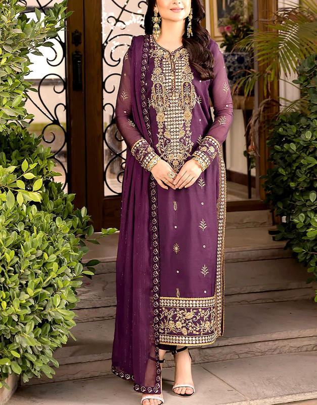 Elegant Embroidered Chiffon Party Wear Dress 2026.