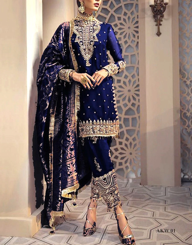 Elegant Embroidered Organza Suit with Printed Organza Jacquard Dupatta and Embroidered Silk Trouser.