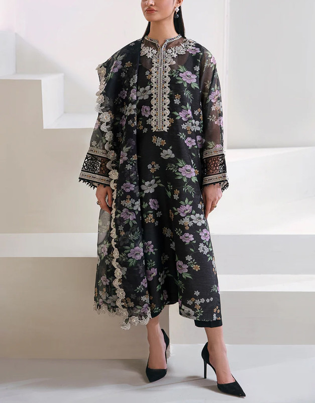 Fancy Embroidered EID Lawn Dress 3-Piece Suit with Embroidered Khaddi Net Dupatta.