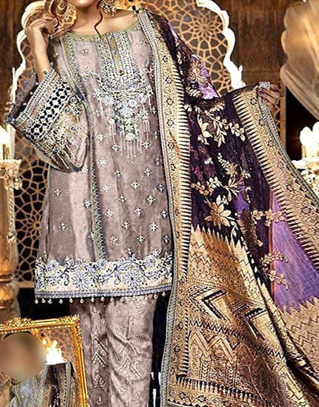 Handwork Embroidered Net Wedding Suit 2025 with Luxury Heavy Embroidered Net Shawl and Printed Jamawar Trouser.