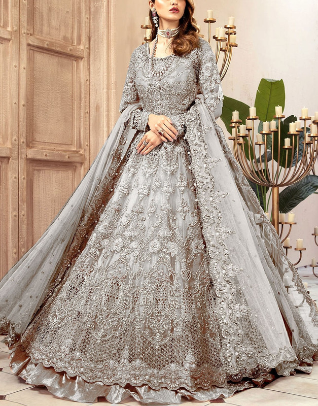 Luxurious 3D Handwork and Heavy Embroidered Net Bridal Maxi Dress 2026.