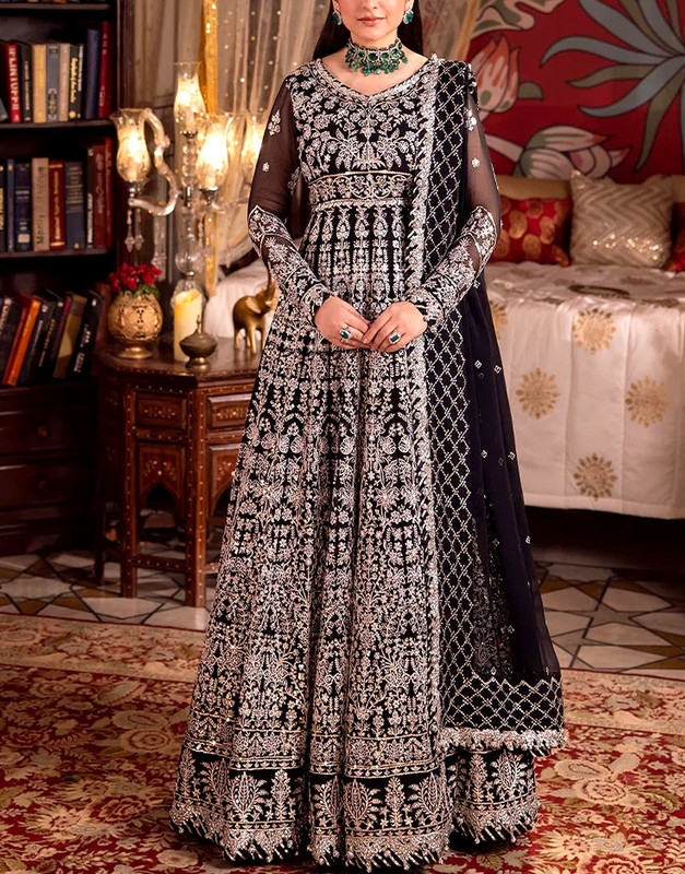Luxury Heavy Embroidered Bridal Chiffon Maxi Suit 2025 with 4-Side Embroidered Chiffon Dupatta.