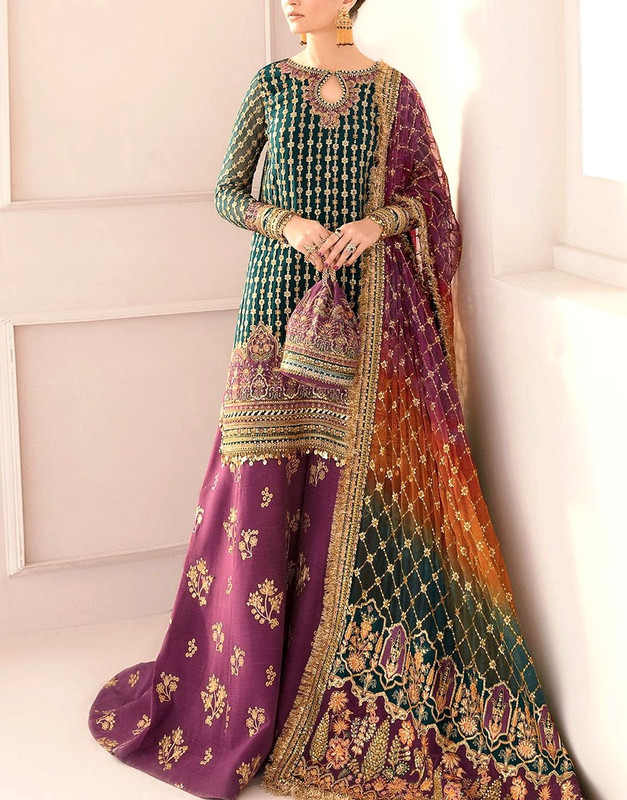 Luxury Embroidered Organza Bridal Wear Dress 2026 with Heavy Handwork and Hanging Tassels.