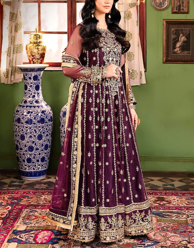 Luxury Handwork Heavy Embroidered Net Bridal Wear Maxi 2026 with 100+ inch frill.