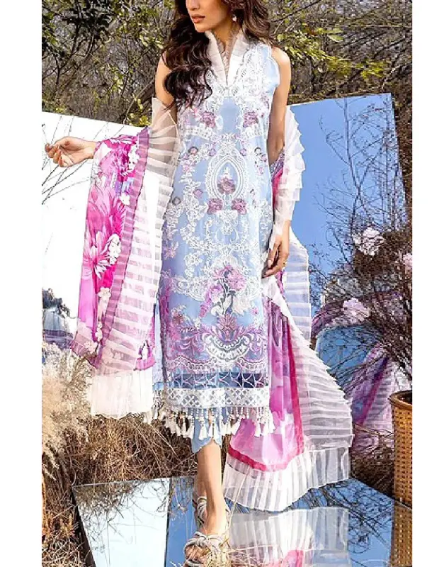 Unstitched Luxury Heavy Embroidered Lawn Dress with vibrant Digital Print Silk Dupatta.