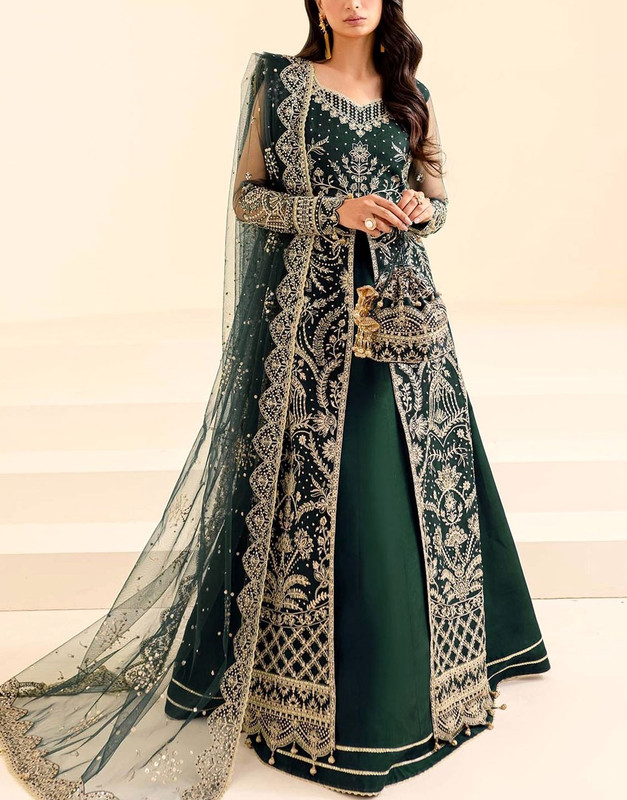 Luxury Heavy Embroidered Net Bridal Wear Maxi Dress 2025.