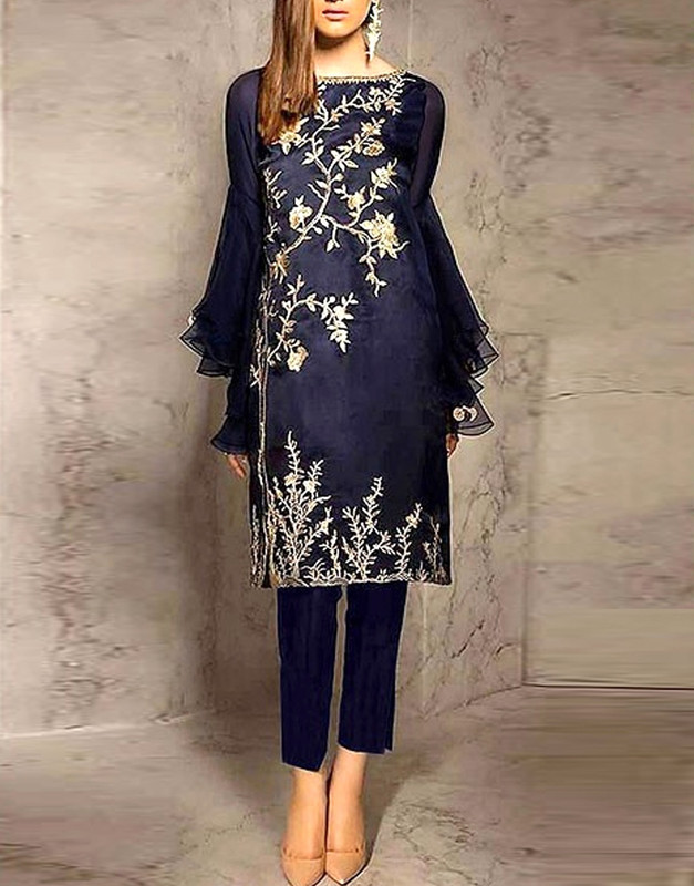Trendy Unstitched 2-Piece Embroidered Cotton Lawn Suit (Shirt and Plain Trouser).